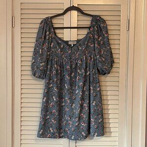 Wayf babydoll mini dress blue floral XS